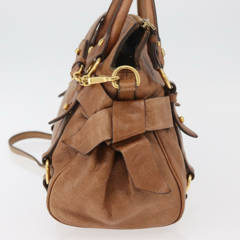 【日本直送】Miu Miu 手提包 真皮 兩用 棕色 金色 正品 177770A-2