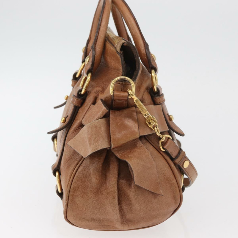 【日本直送】Miu Miu 手提包 真皮 兩用 棕色 金色 正品 177770A-3