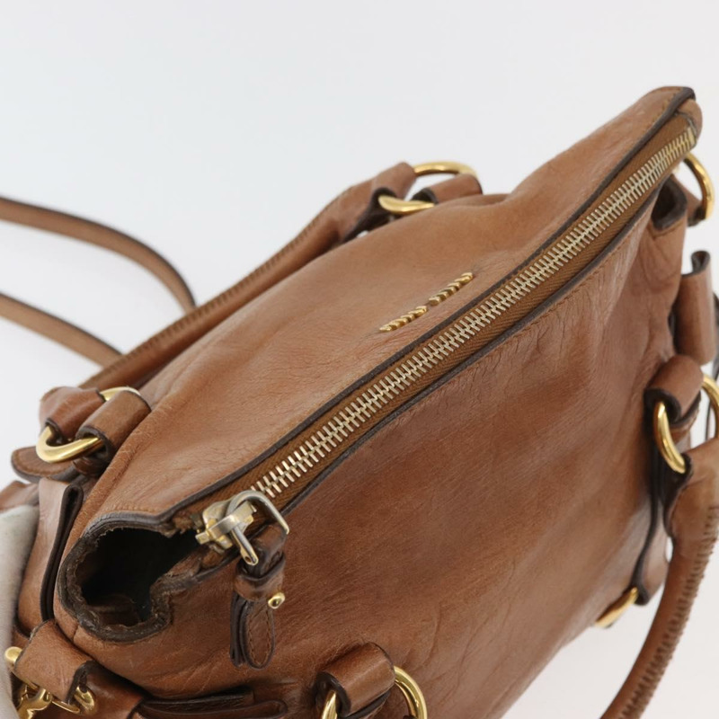 【日本直送】Miu Miu 手提包 真皮 兩用 棕色 金色 正品 177770A-5
