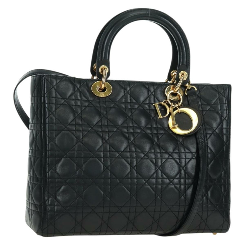 【日本直送】Christian Dior Lady Dior Canage 羊皮雙肩包，黑色金色，正品，貨號 177649SAM-0