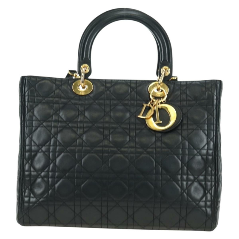 【日本直送】Christian Dior Lady Dior Canage 羊皮雙肩包，黑色金色，正品，貨號 177649SAM-1