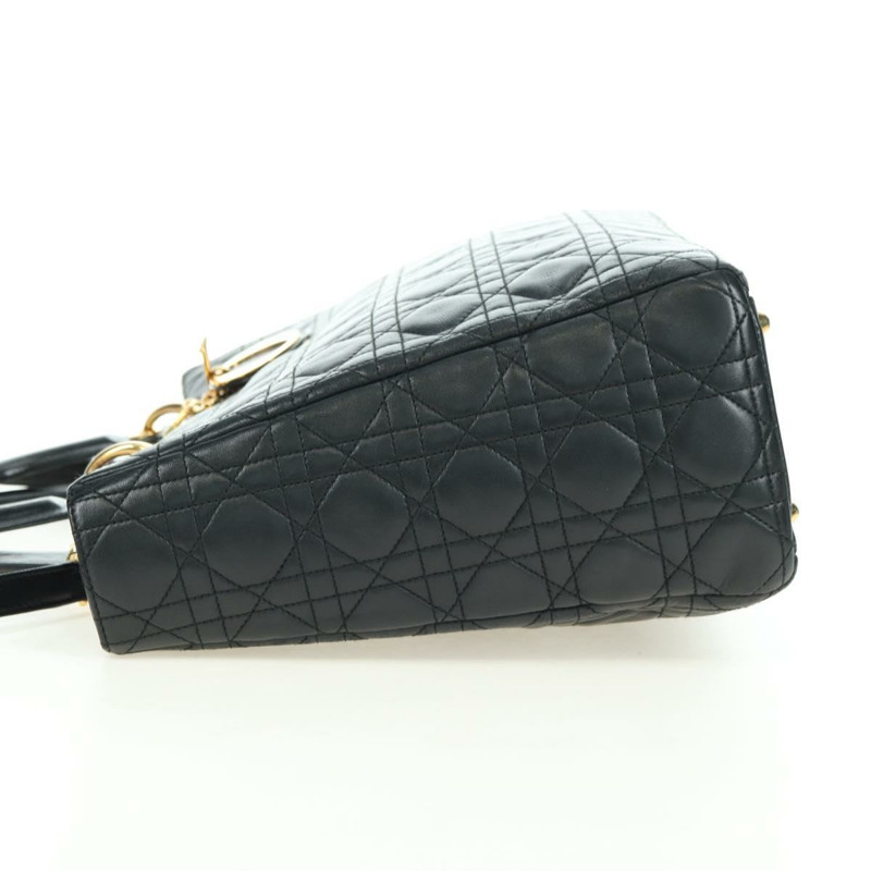 【日本直送】Christian Dior Lady Dior Canage 羊皮雙肩包，黑色金色，正品，貨號 177649SAM-3