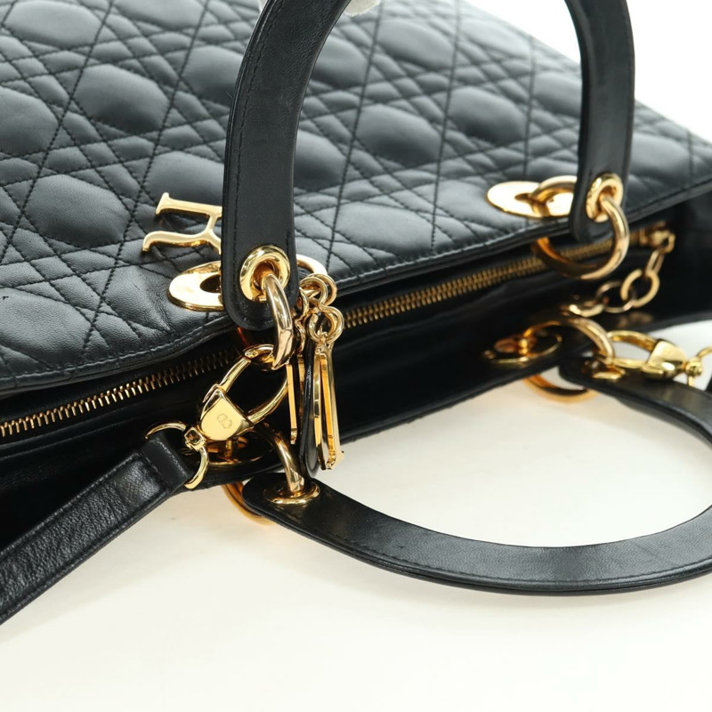 【日本直送】Christian Dior Lady Dior Canage 羊皮雙肩包，黑色金色，正品，貨號 177649SAM-5