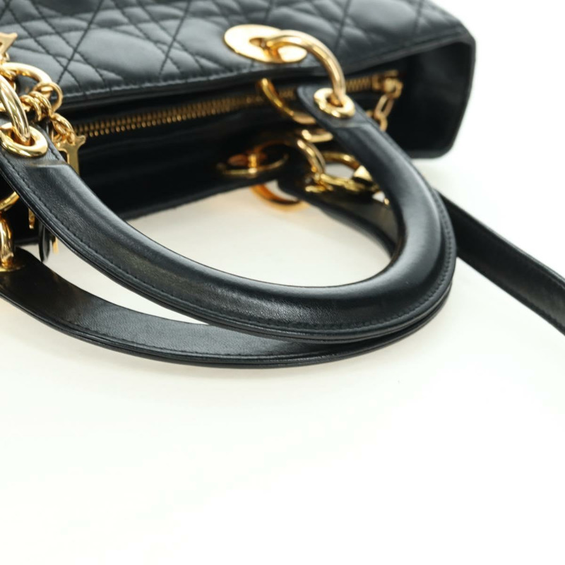 【日本直送】Christian Dior Lady Dior Canage 羊皮雙肩包，黑色金色，正品，貨號 177649SAM-6