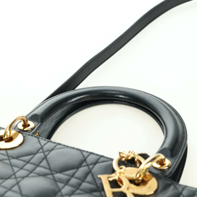 【日本直送】Christian Dior Lady Dior Canage 羊皮雙肩包，黑色金色，正品，貨號 177649SAM-7