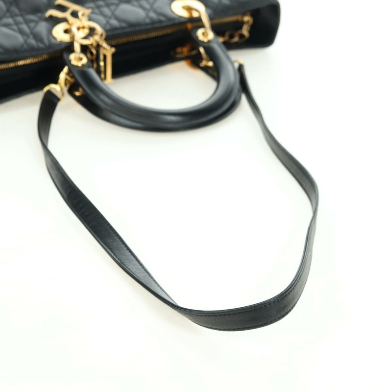 【日本直送】Christian Dior Lady Dior Canage 羊皮雙肩包，黑色金色，正品，貨號 177649SAM-8