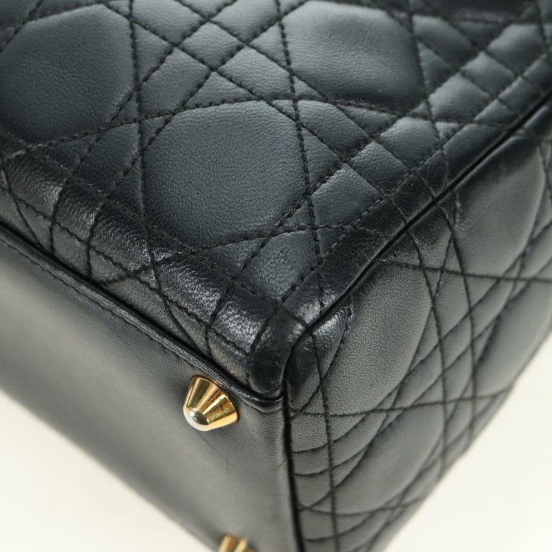 【日本直送】Christian Dior Lady Dior Canage 羊皮雙肩包，黑色金色，正品，貨號 177649SAM-12