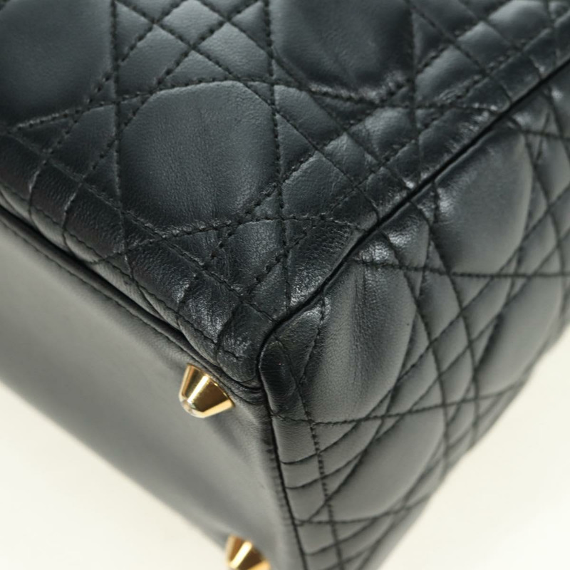 【日本直送】Christian Dior Lady Dior Canage 羊皮雙肩包，黑色金色，正品，貨號 177649SAM-14