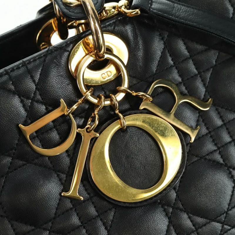 【日本直送】Christian Dior Lady Dior Canage 羊皮雙肩包，黑色金色，正品，貨號 177649SAM-15