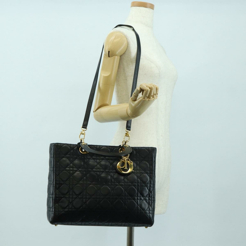 【日本直送】Christian Dior Lady Dior Canage 羊皮雙肩包，黑色金色，正品，貨號 177649SAM-24