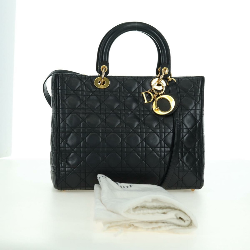【日本直送】Christian Dior Lady Dior Canage 羊皮雙肩包，黑色金色，正品，貨號 177649SAM-25