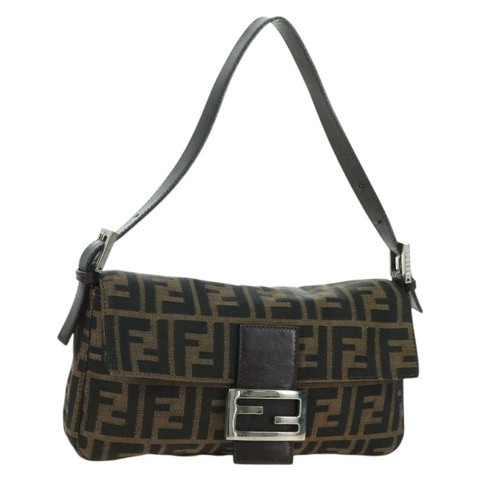 FENDI Zucca帆布Mamma Baguette單肩包 棕色/黑色 正品 177646SAV