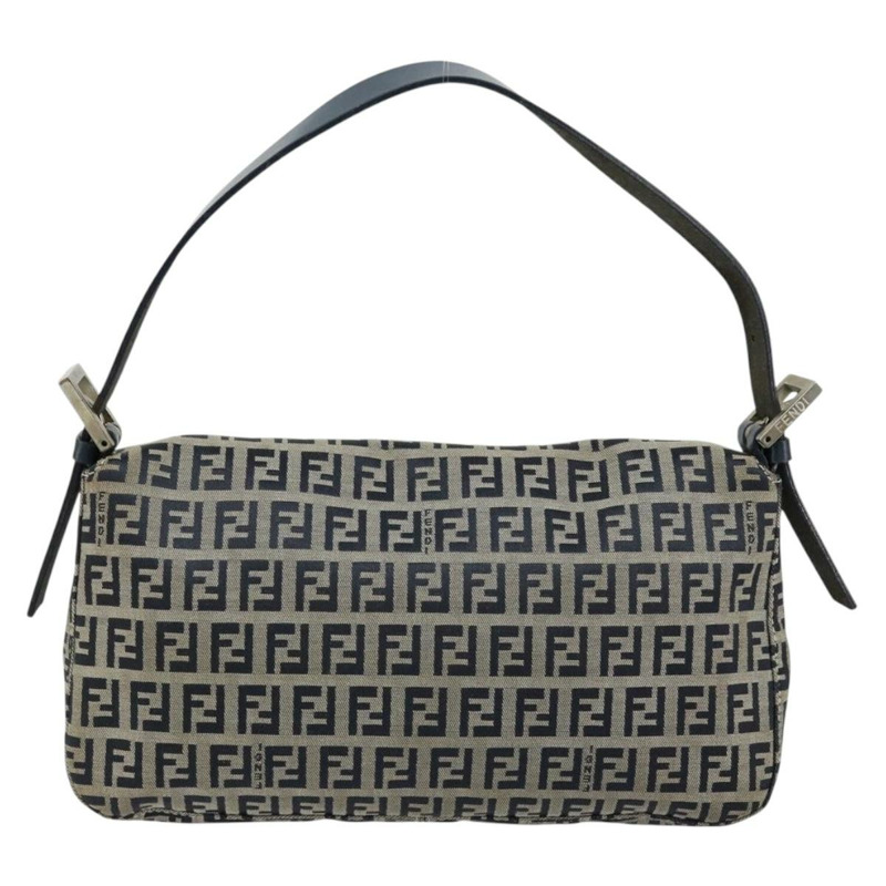【日本直送】FENDI Zucchino帆布Mamma Baguette單肩包 海軍藍 銀色 正品 177677A-1