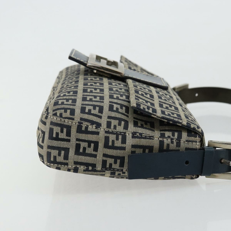【日本直送】FENDI Zucchino帆布Mamma Baguette單肩包 海軍藍 銀色 正品 177677A-2