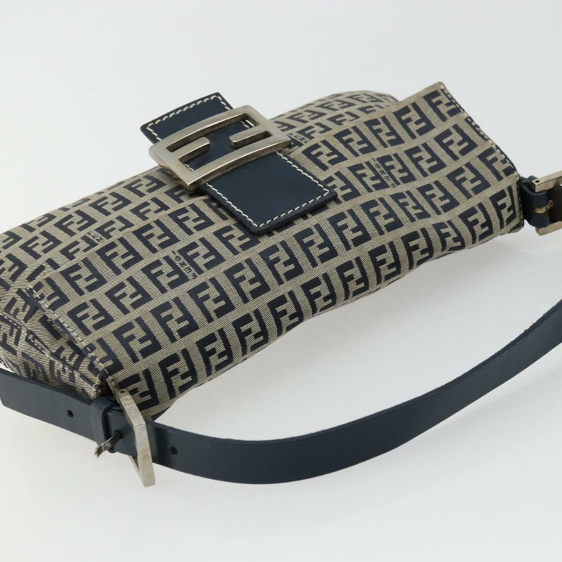 【日本直送】FENDI Zucchino帆布Mamma Baguette單肩包 海軍藍 銀色 正品 177677A-5