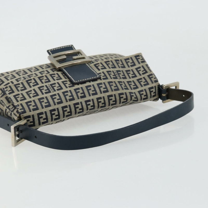 【日本直送】FENDI Zucchino帆布Mamma Baguette單肩包 海軍藍 銀色 正品 177677A-6