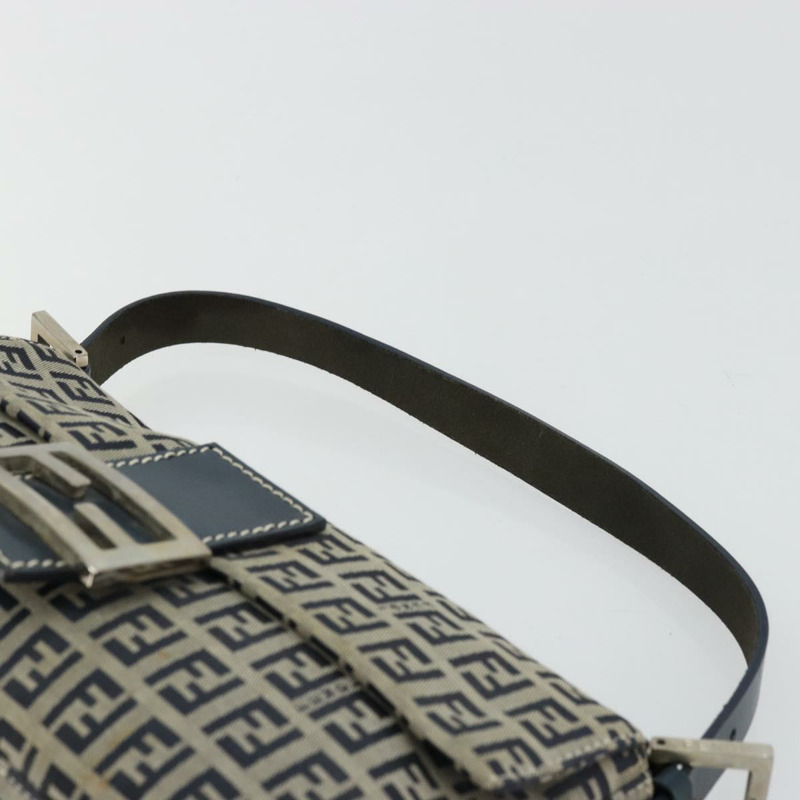 【日本直送】FENDI Zucchino帆布Mamma Baguette單肩包 海軍藍 銀色 正品 177677A-7