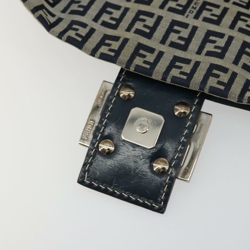 【日本直送】FENDI Zucchino帆布Mamma Baguette單肩包 海軍藍 銀色 正品 177677A-9