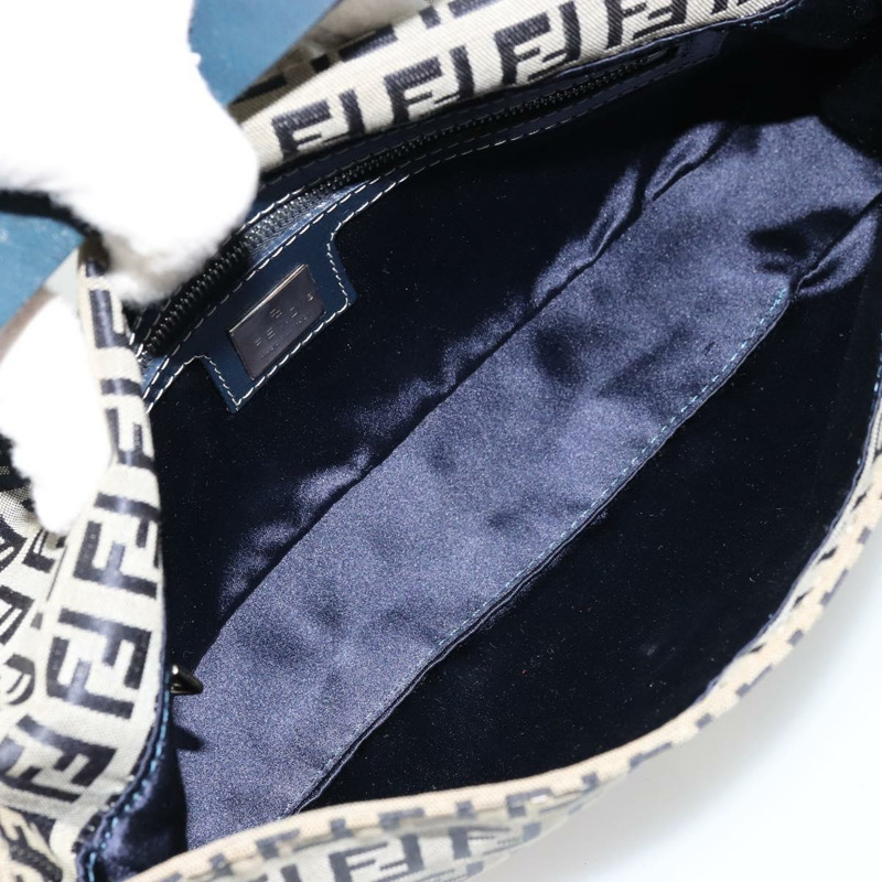 【日本直送】FENDI Zucchino帆布Mamma Baguette單肩包 海軍藍 銀色 正品 177677A-10