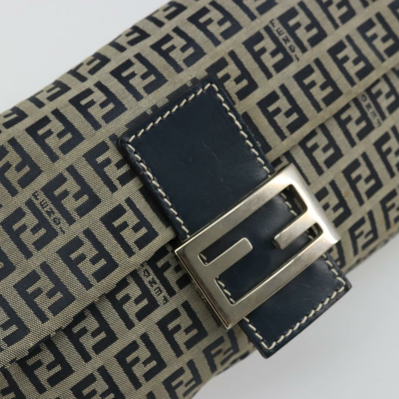 【日本直送】FENDI Zucchino帆布Mamma Baguette單肩包 海軍藍 銀色 正品 177677A-18