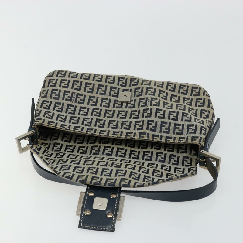 【日本直送】FENDI Zucchino帆布Mamma Baguette單肩包 海軍藍 銀色 正品 177677A-19