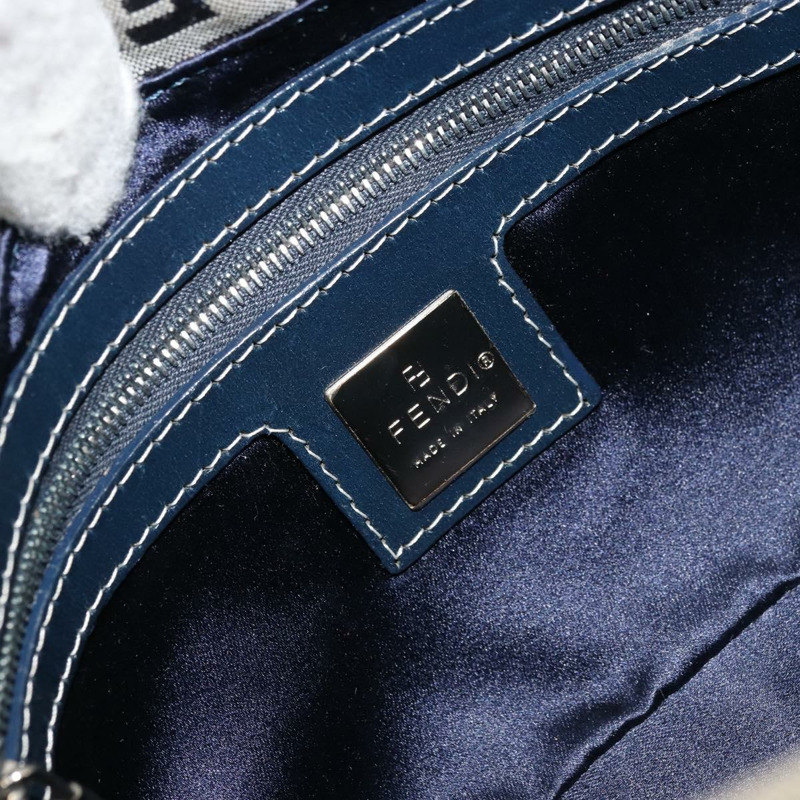 【日本直送】FENDI Zucchino帆布Mamma Baguette單肩包 海軍藍 銀色 正品 177677A-20