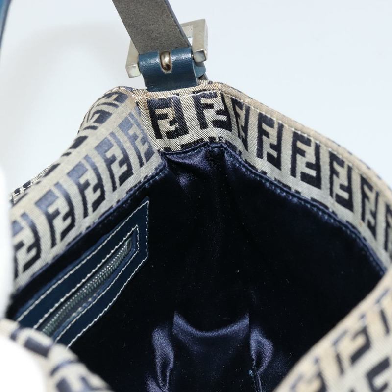 【日本直送】FENDI Zucchino帆布Mamma Baguette單肩包 海軍藍 銀色 正品 177677A-21