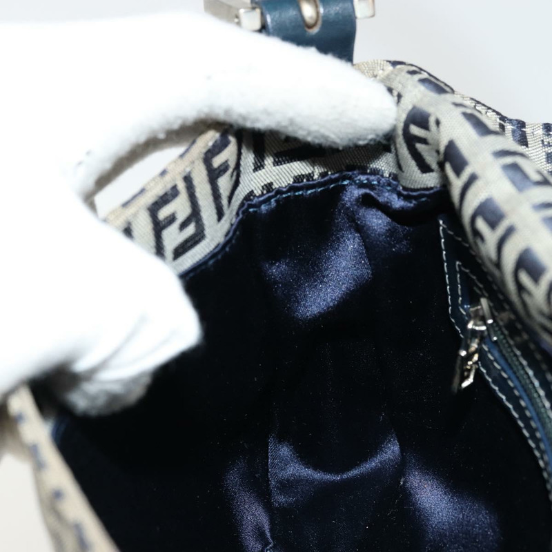 【日本直送】FENDI Zucchino帆布Mamma Baguette單肩包 海軍藍 銀色 正品 177677A-22