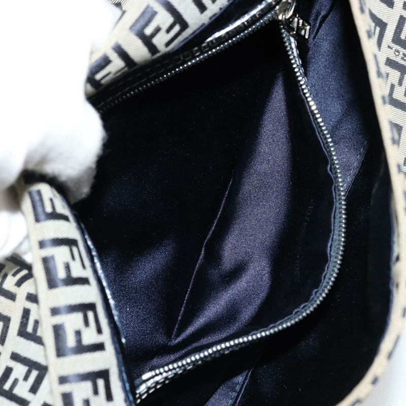 【日本直送】FENDI Zucchino帆布Mamma Baguette單肩包 海軍藍 銀色 正品 177677A-24