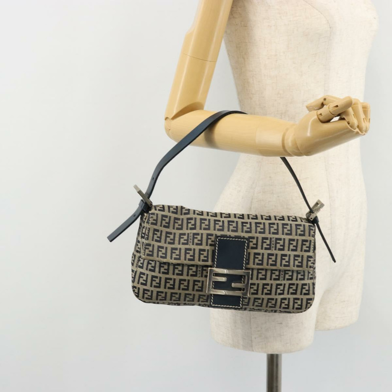 【日本直送】FENDI Zucchino帆布Mamma Baguette單肩包 海軍藍 銀色 正品 177677A-25