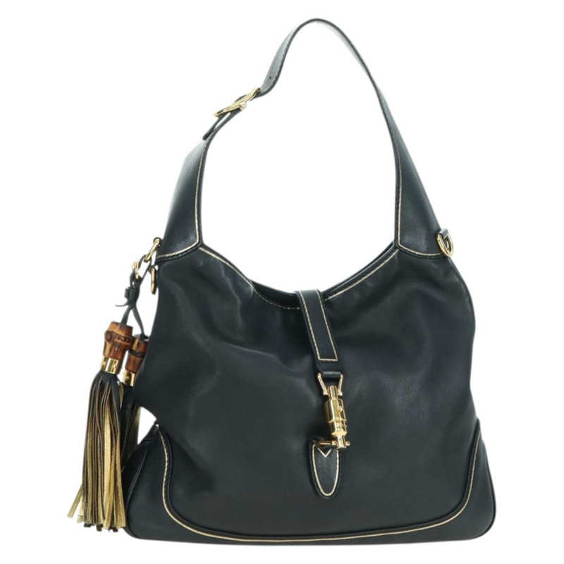 【日本直送】GUCCI Jackie 竹節單肩包，黑色金色皮革，貨號 281178，正品編號 177840SAM-0