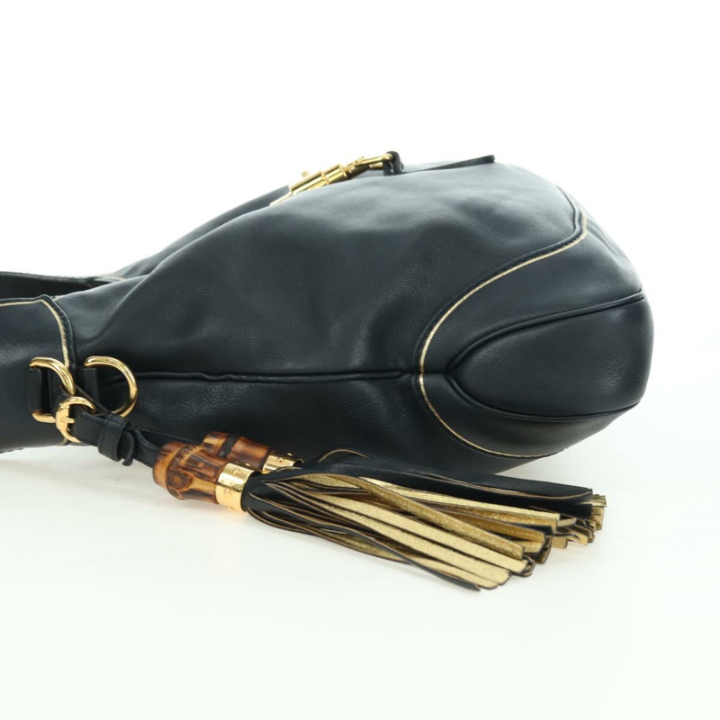 【日本直送】GUCCI Jackie 竹節單肩包，黑色金色皮革，貨號 281178，正品編號 177840SAM-3