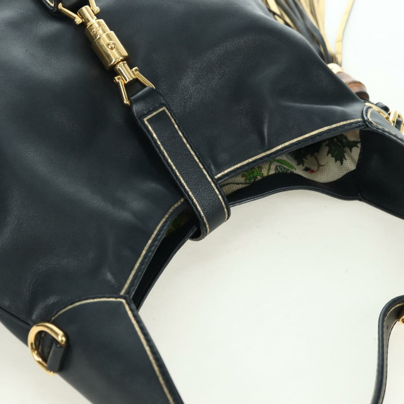 【日本直送】GUCCI Jackie 竹節單肩包，黑色金色皮革，貨號 281178，正品編號 177840SAM-5