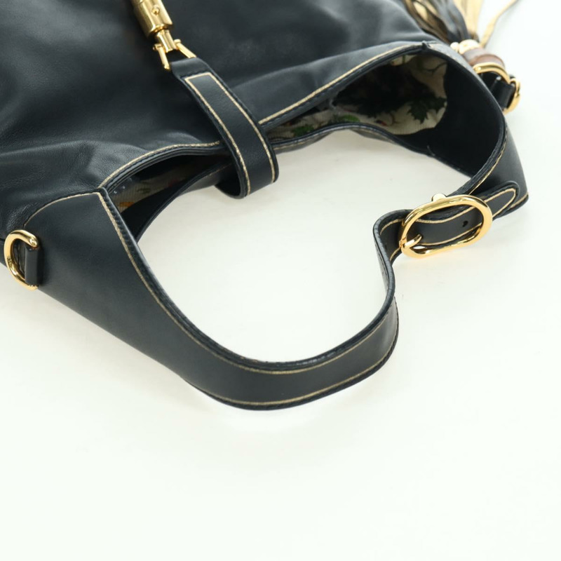 【日本直送】GUCCI Jackie 竹節單肩包，黑色金色皮革，貨號 281178，正品編號 177840SAM-6