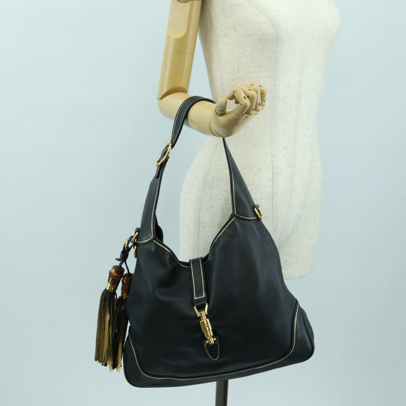【日本直送】GUCCI Jackie 竹節單肩包，黑色金色皮革，貨號 281178，正品編號 177840SAM-26