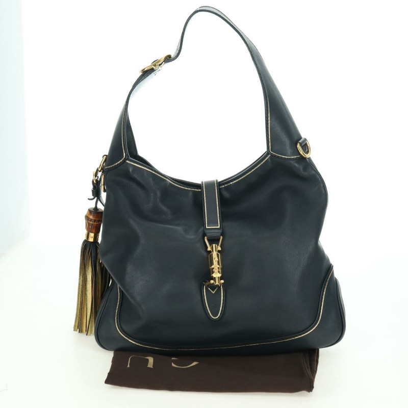 【日本直送】GUCCI Jackie 竹節單肩包，黑色金色皮革，貨號 281178，正品編號 177840SAM-27