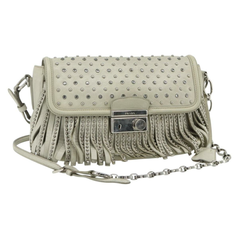 【日本直送】PRADA 鏈條單肩包 皮革 銀色 象牙色 正品 179041A-0