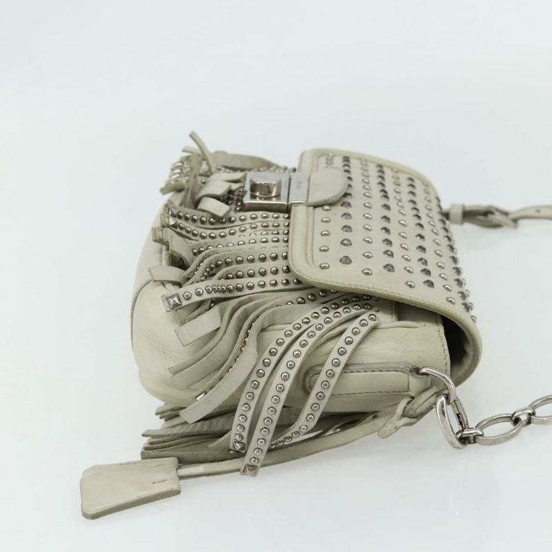 【日本直送】PRADA 鏈條單肩包 皮革 銀色 象牙色 正品 179041A-3