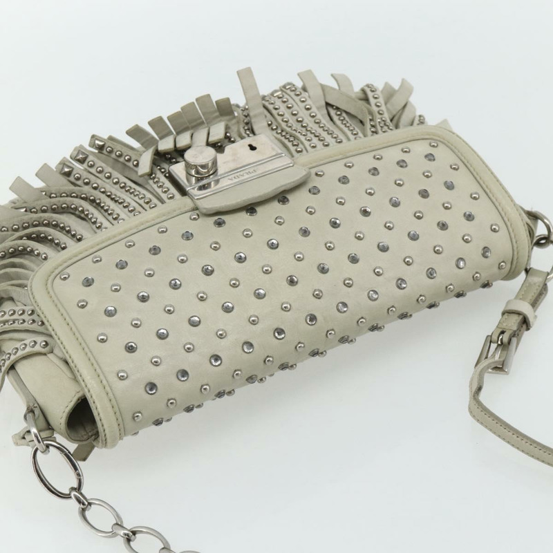 【日本直送】PRADA 鏈條單肩包 皮革 銀色 象牙色 正品 179041A-5