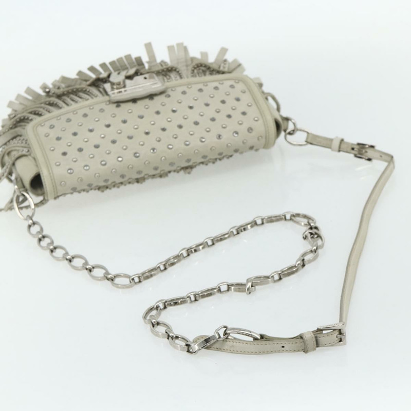 【日本直送】PRADA 鏈條單肩包 皮革 銀色 象牙色 正品 179041A-6