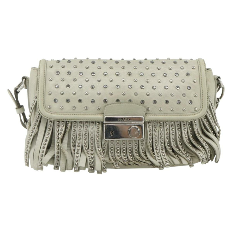 【日本直送】PRADA 鏈條單肩包 皮革 銀色 象牙色 正品 179041A-12