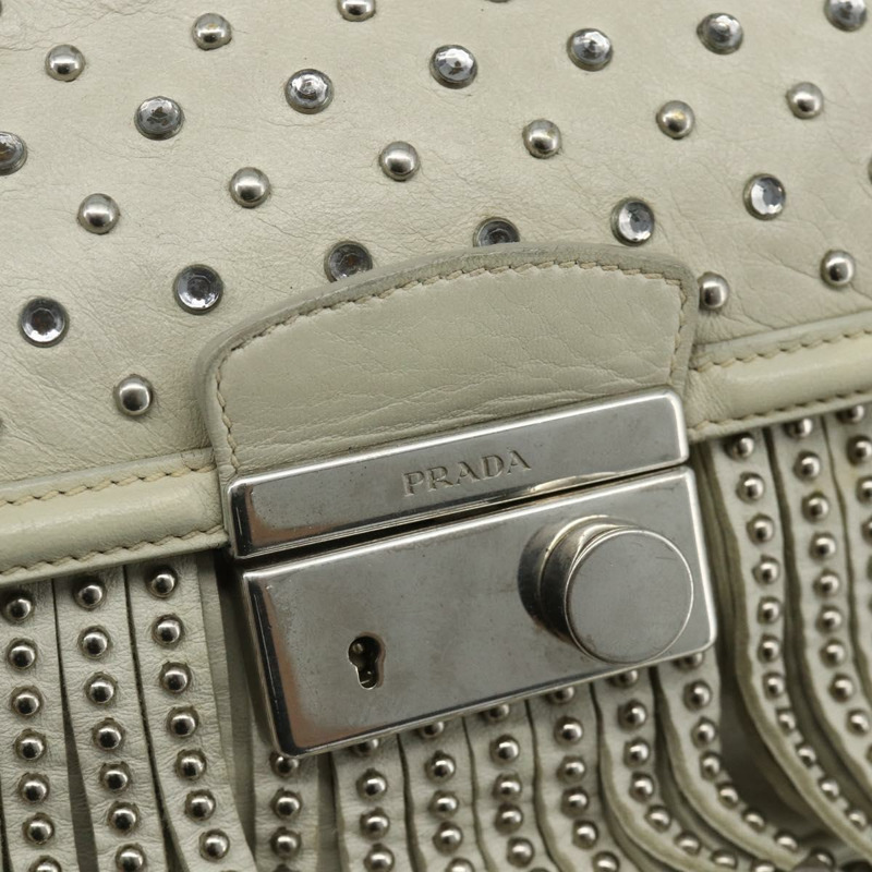 【日本直送】PRADA 鏈條單肩包 皮革 銀色 象牙色 正品 179041A-17