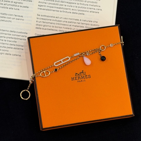 HERMES 750玫瑰金寶石鑽石手鍊0.82CT#xs