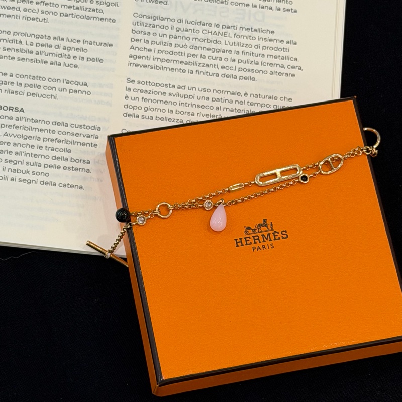 HERMES 750玫瑰金寶石鑽石手鍊0.82CT#xs-4