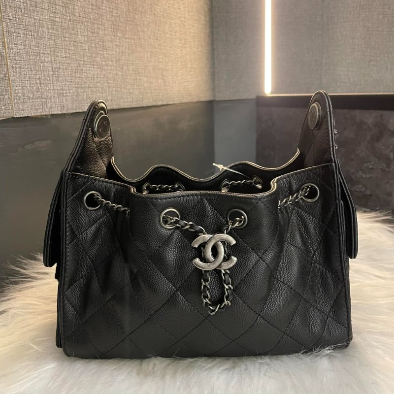 CHANEL 荔枝皮25 鏈包 小款 黑色 晶片款-0