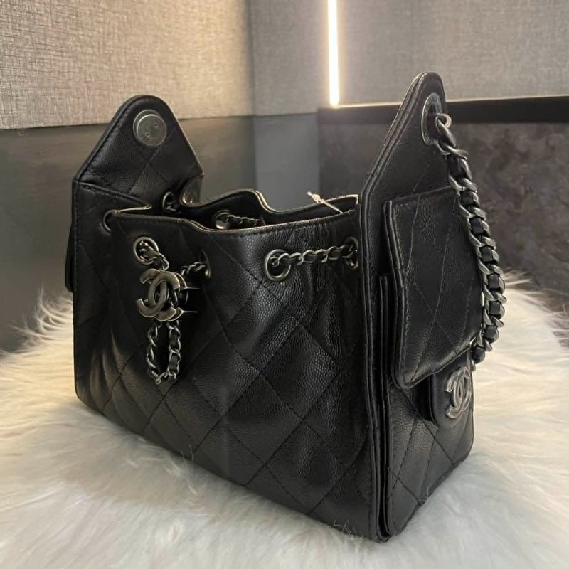 CHANEL 荔枝皮25 鏈包 小款 黑色 晶片款-1