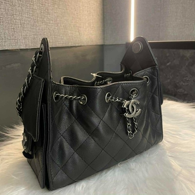CHANEL 荔枝皮25 鏈包 小款 黑色 晶片款-2