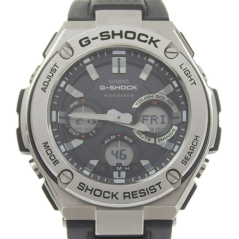 卡西歐 G-SHOCK GST-W110 手錶，不鏽鋼 x 橡膠錶帶，太陽能動力，電波校時，指針/數字雙顯，黑色錶盤，男錶