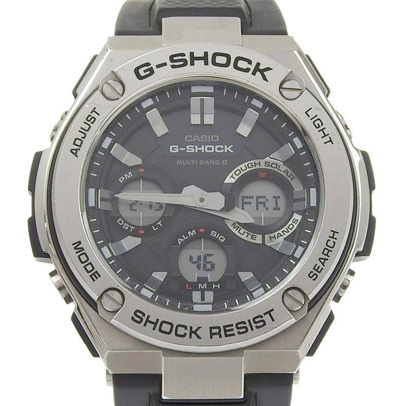 卡西歐 G-SHOCK GST-W110 手錶，不鏽鋼 x 橡膠錶帶，太陽能動力，電波校時，指針/數字雙顯，黑色錶盤，男錶-0