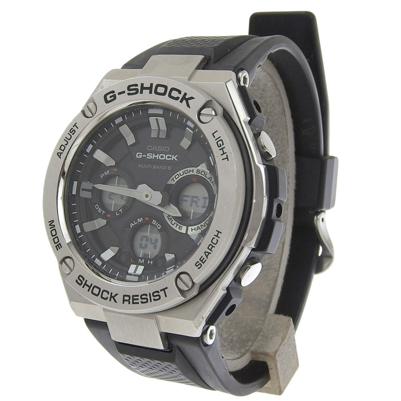 卡西歐 G-SHOCK GST-W110 手錶，不鏽鋼 x 橡膠錶帶，太陽能動力，電波校時，指針/數字雙顯，黑色錶盤，男錶-1